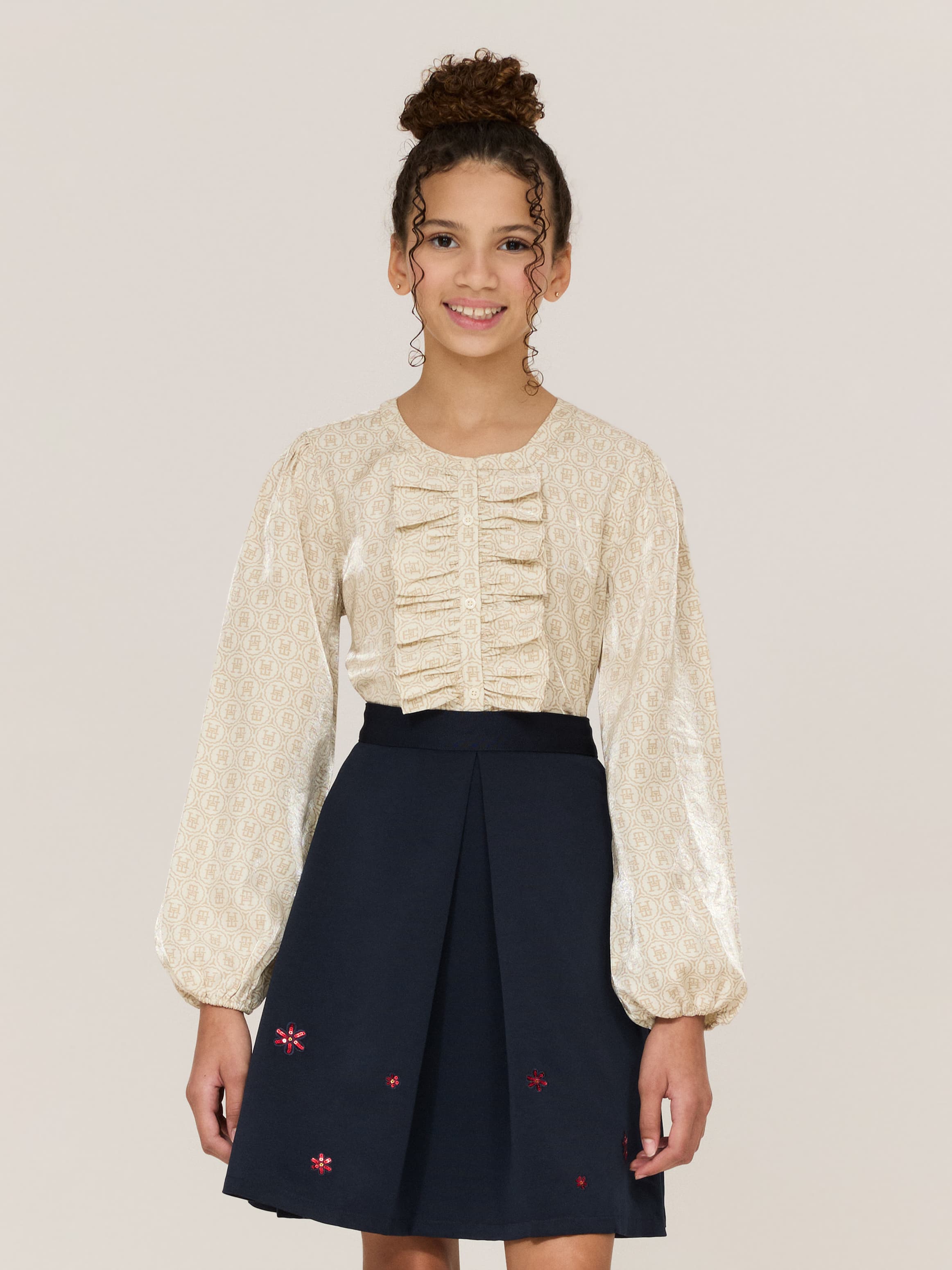 Shiny Modal Ruffle Trim Top