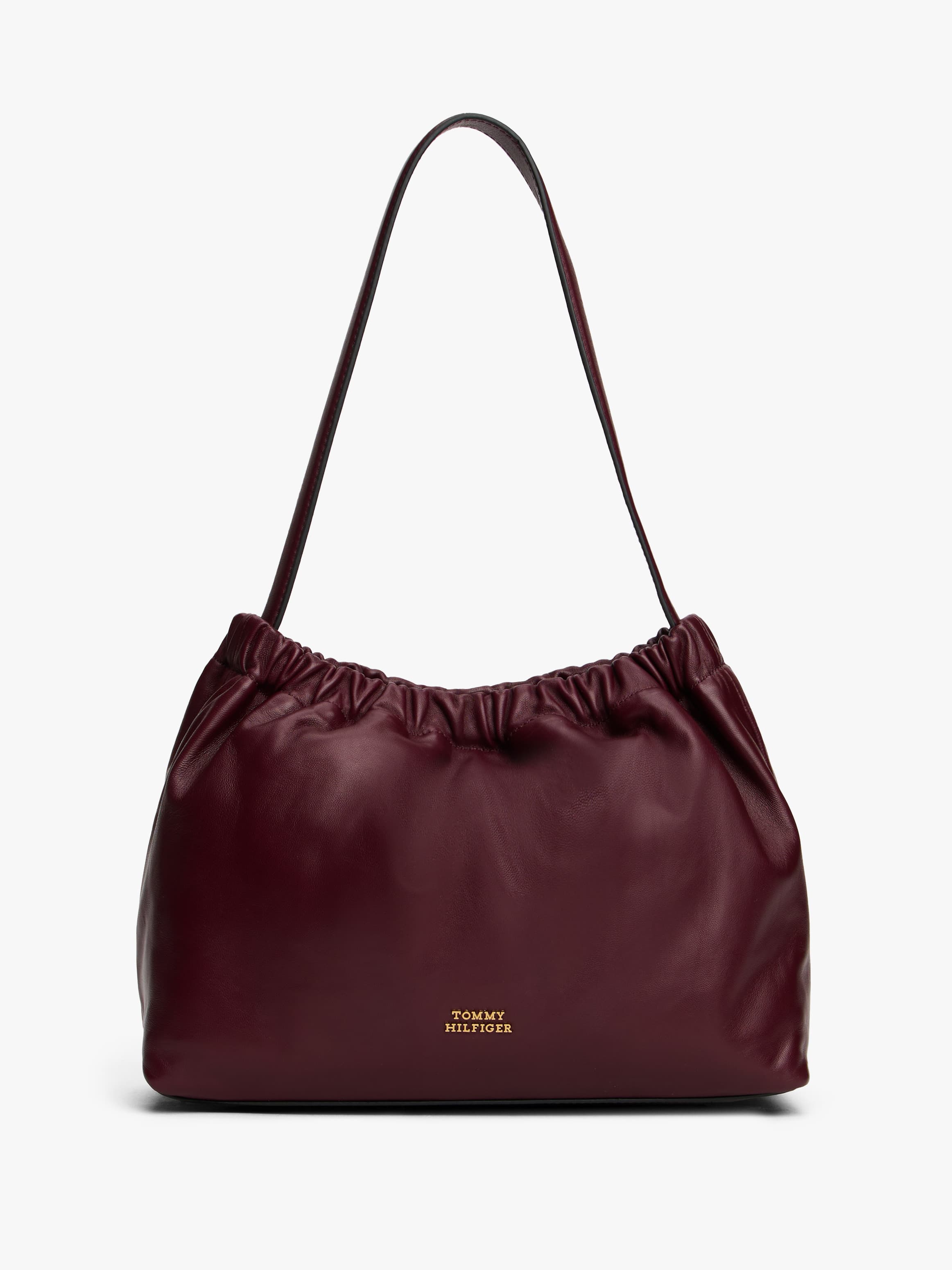 Soft Leather Logo Plaque Shoulder Bag