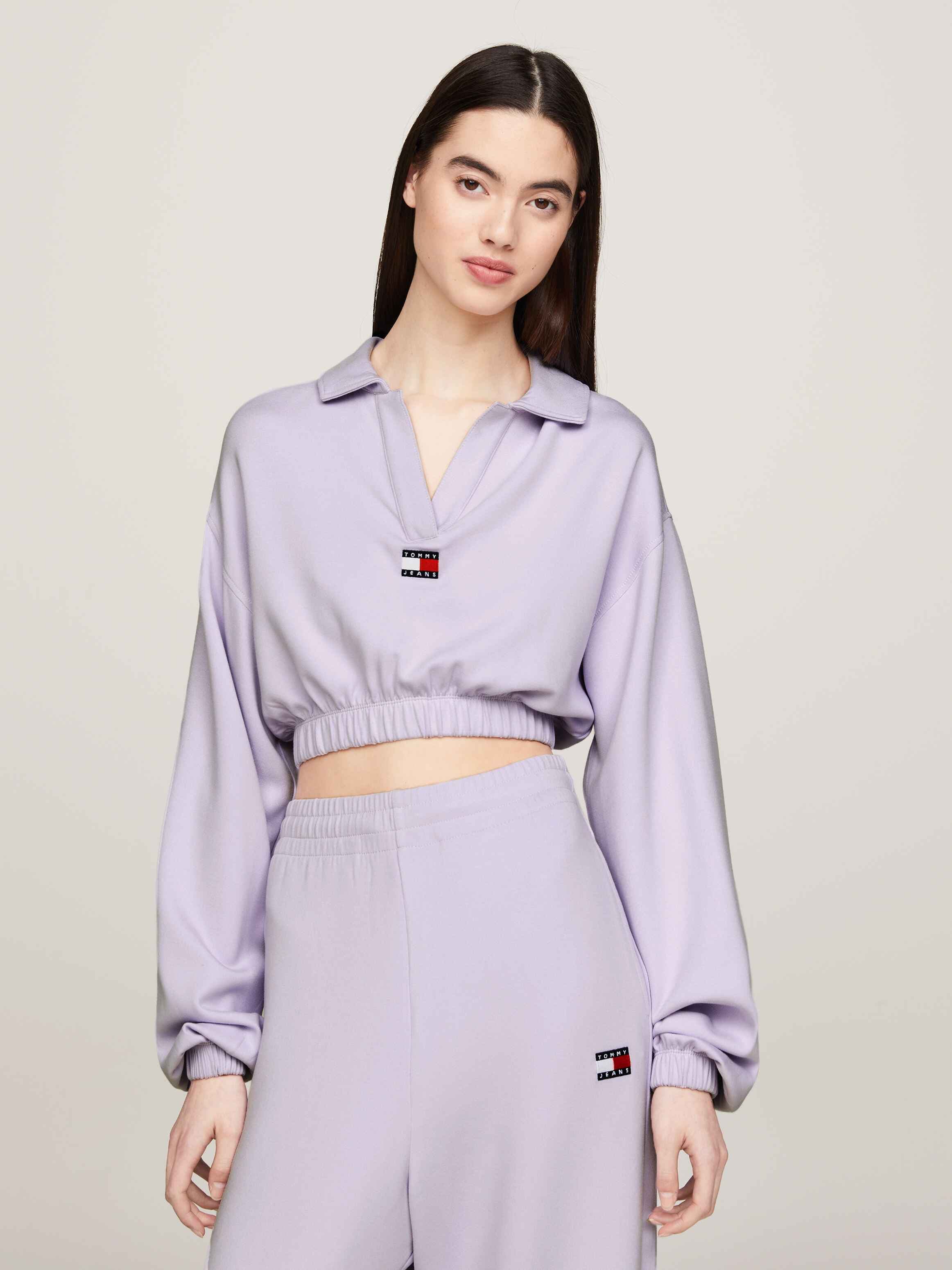 Tommy Badge Cropped Long Sleeve Polo