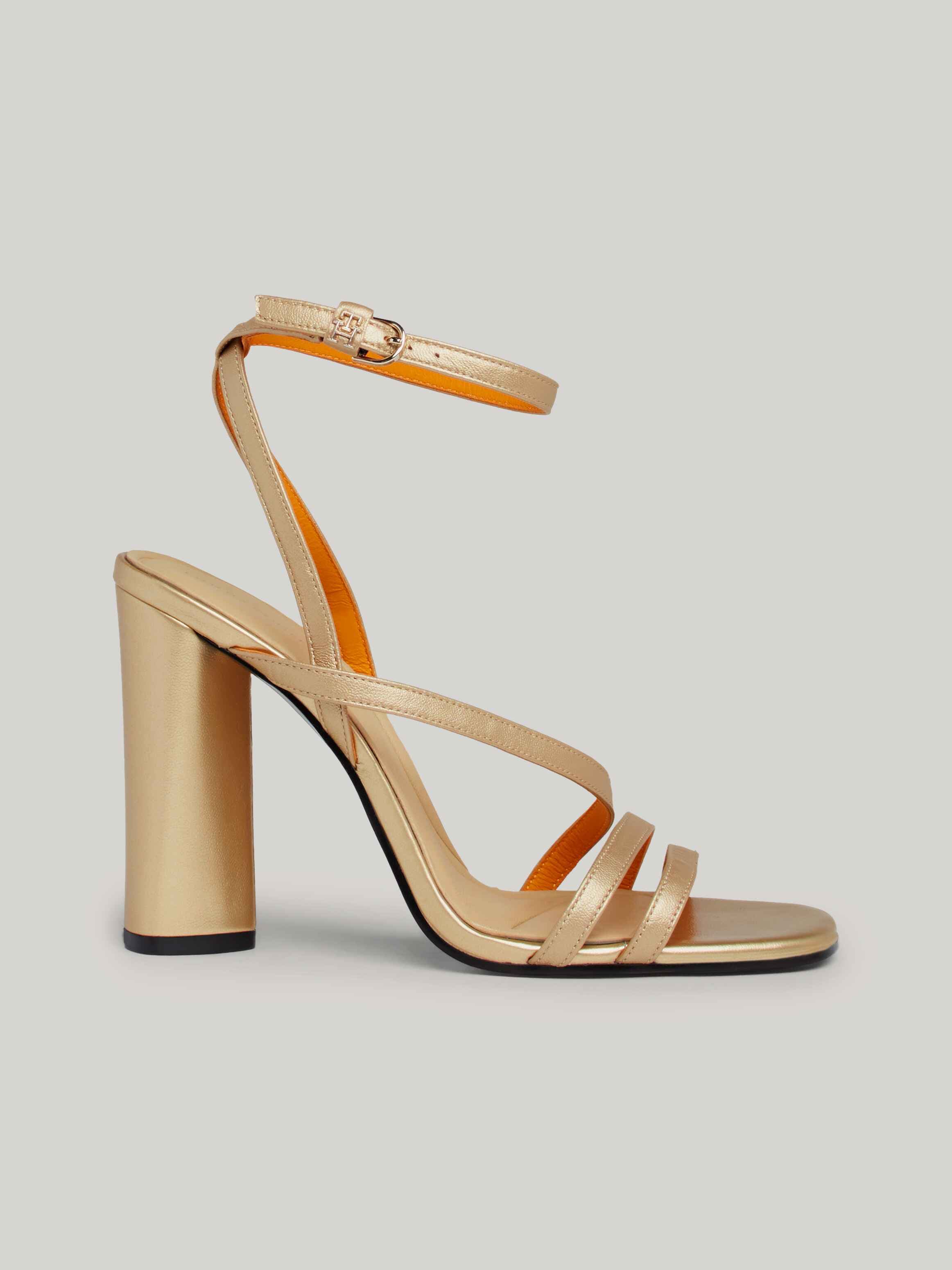Metallic Leather Block Heel Sandals