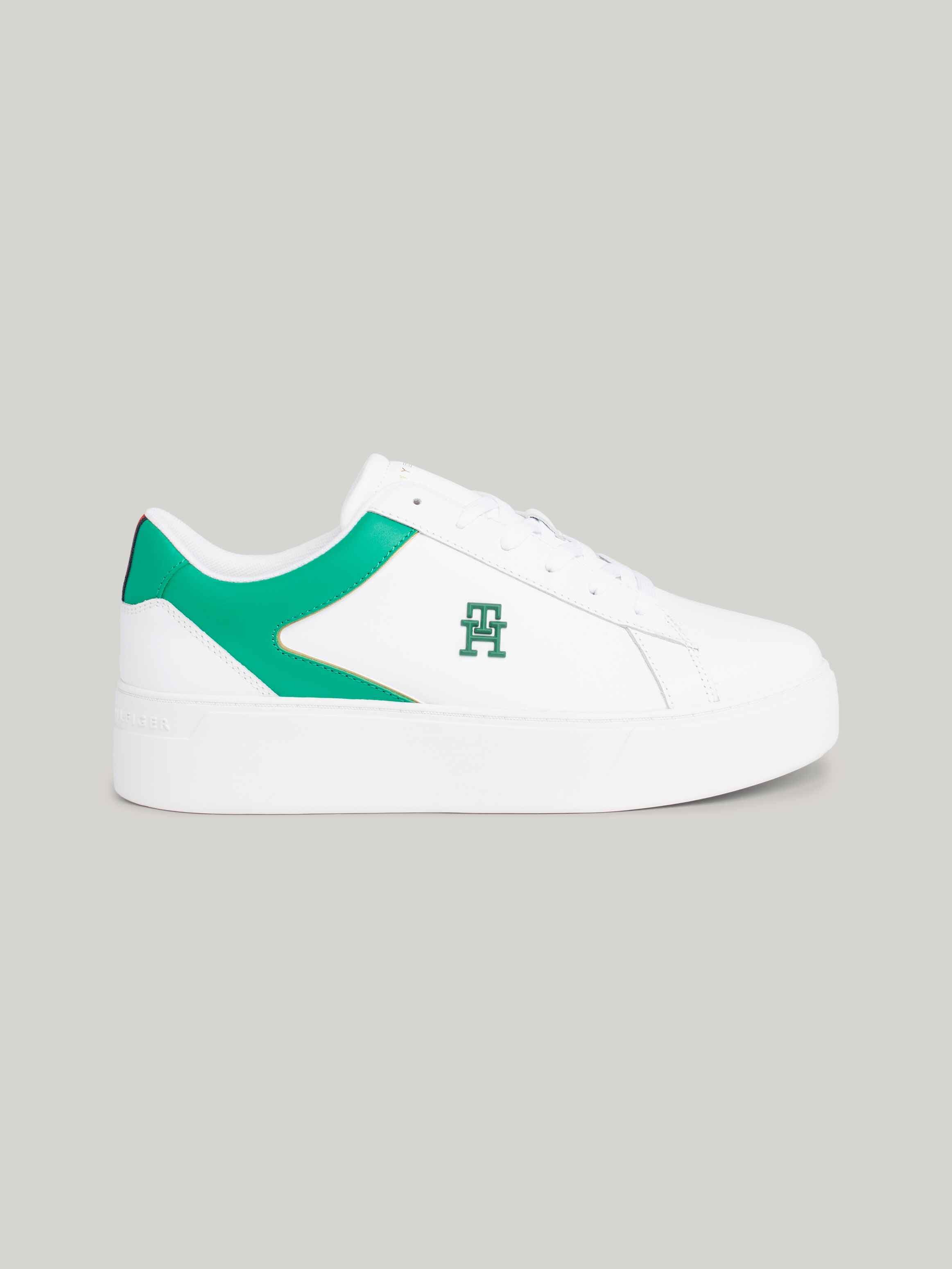 Leather Platform Court Trainers