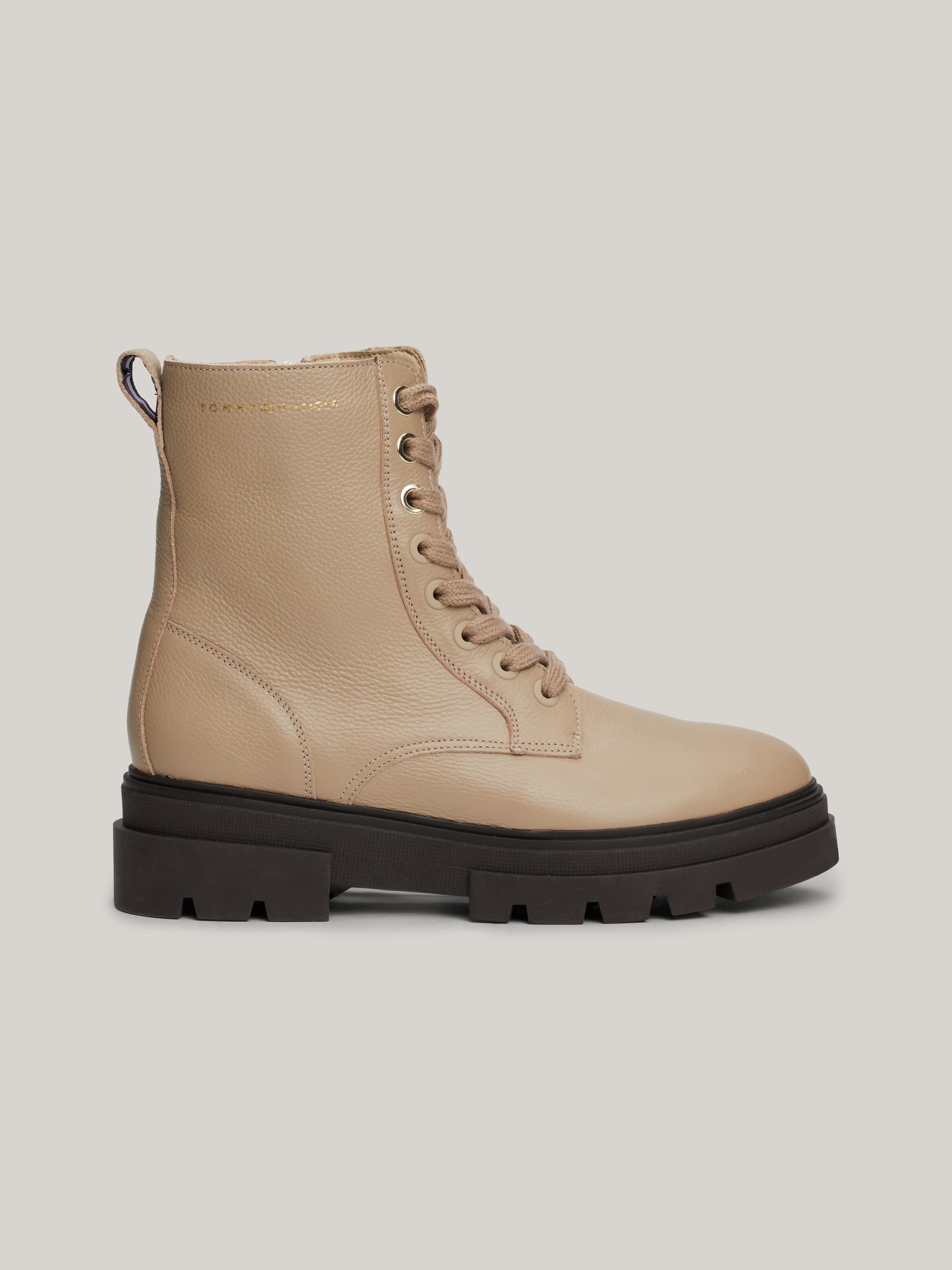 Leather Cleat Lace-Up Mid Boots