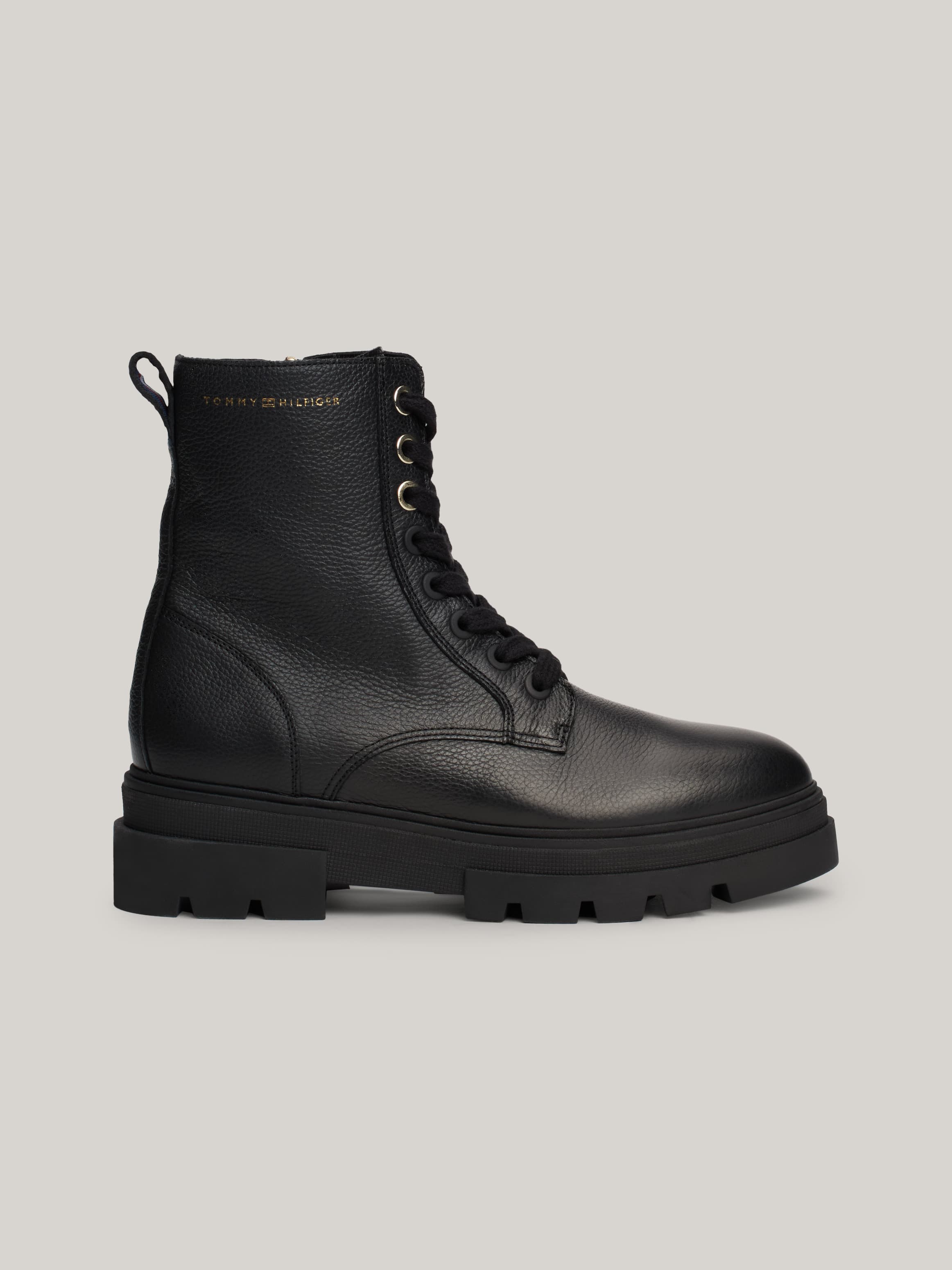 Leather Cleat Lace-Up Mid Boots