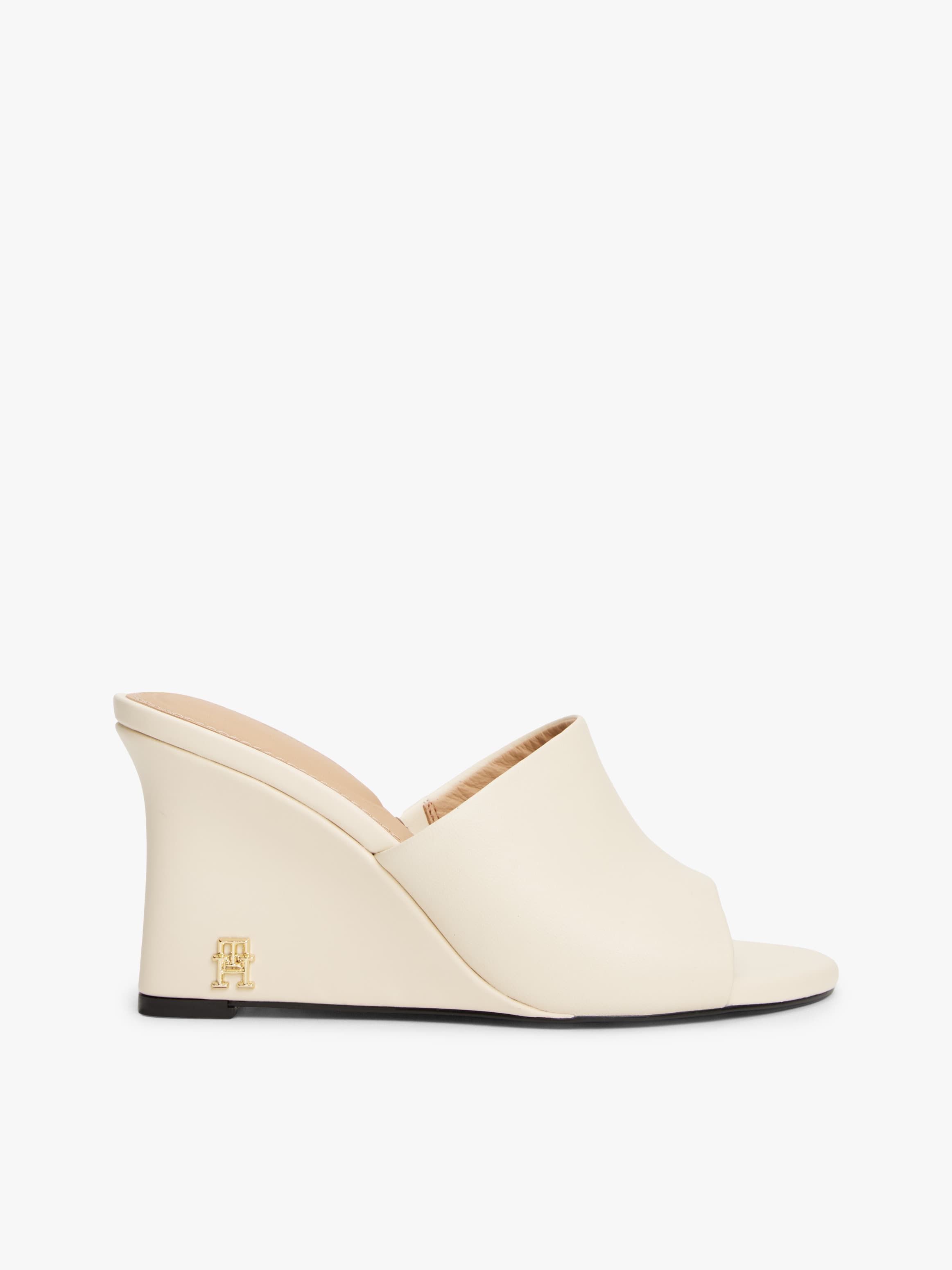 Leather TH Monogram Plaque Wedge Mules