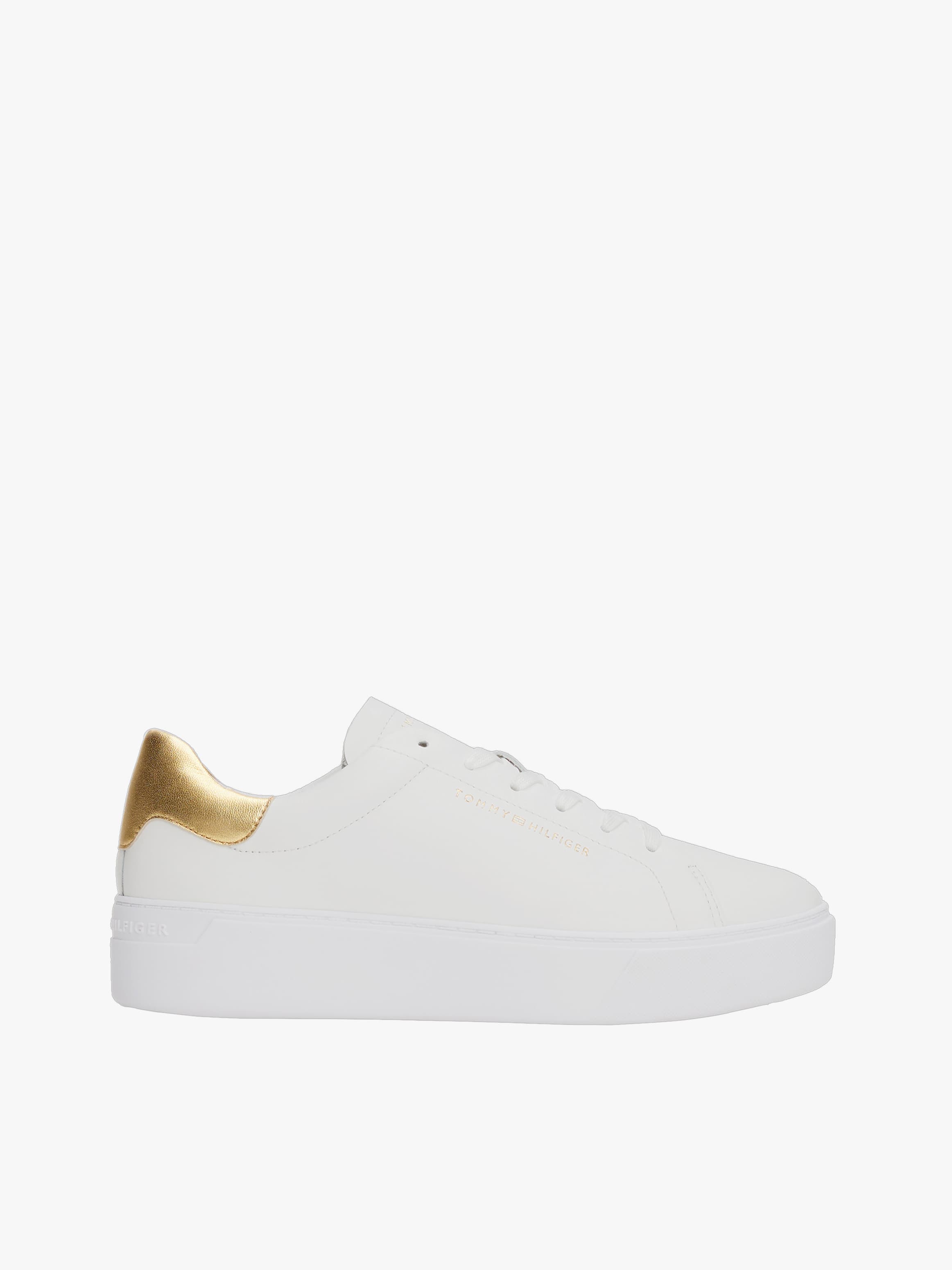 Leather Metallic Platform Court Trainers