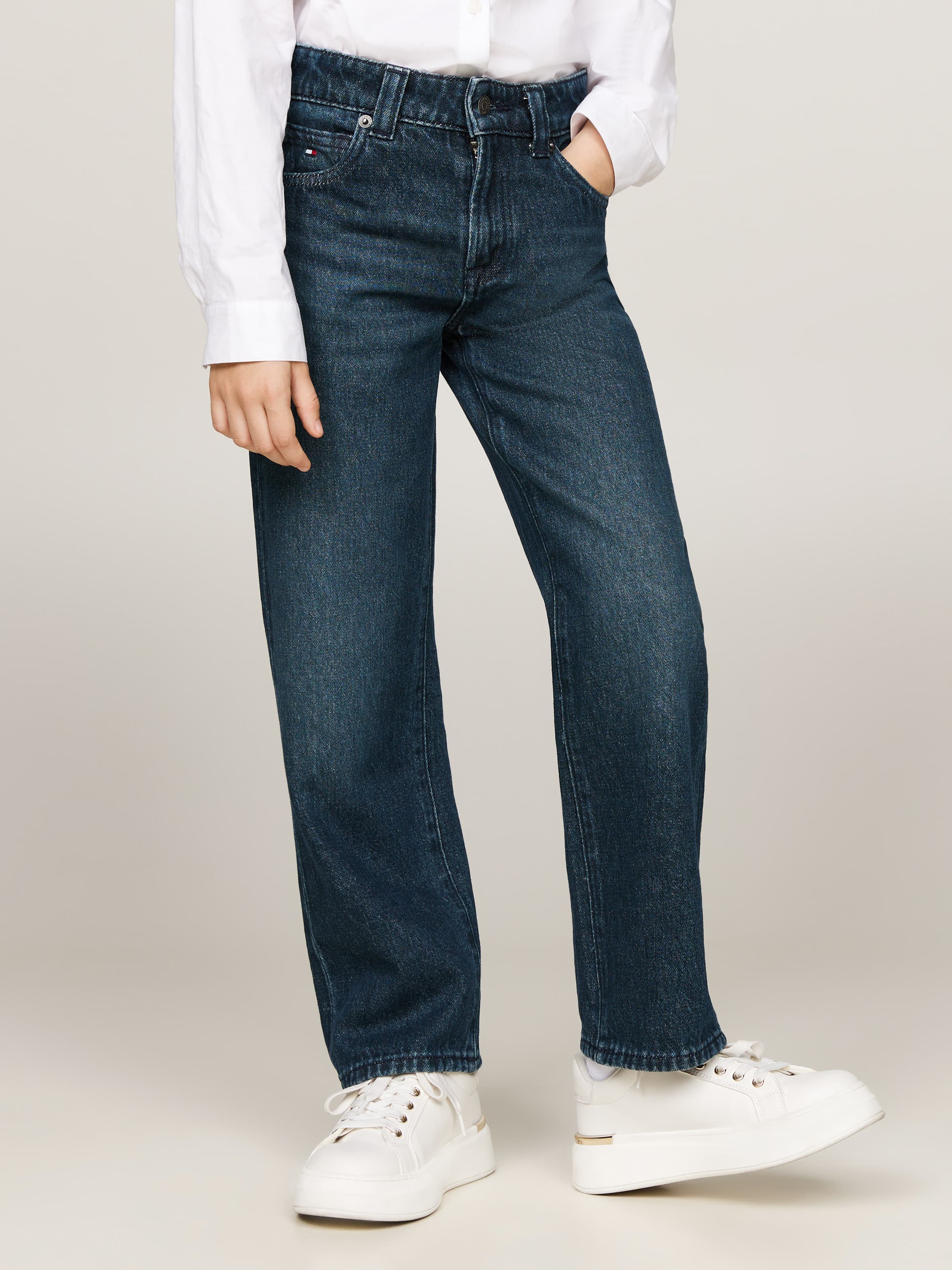 Green-Cast Wash Girlfriend Straight Jeans