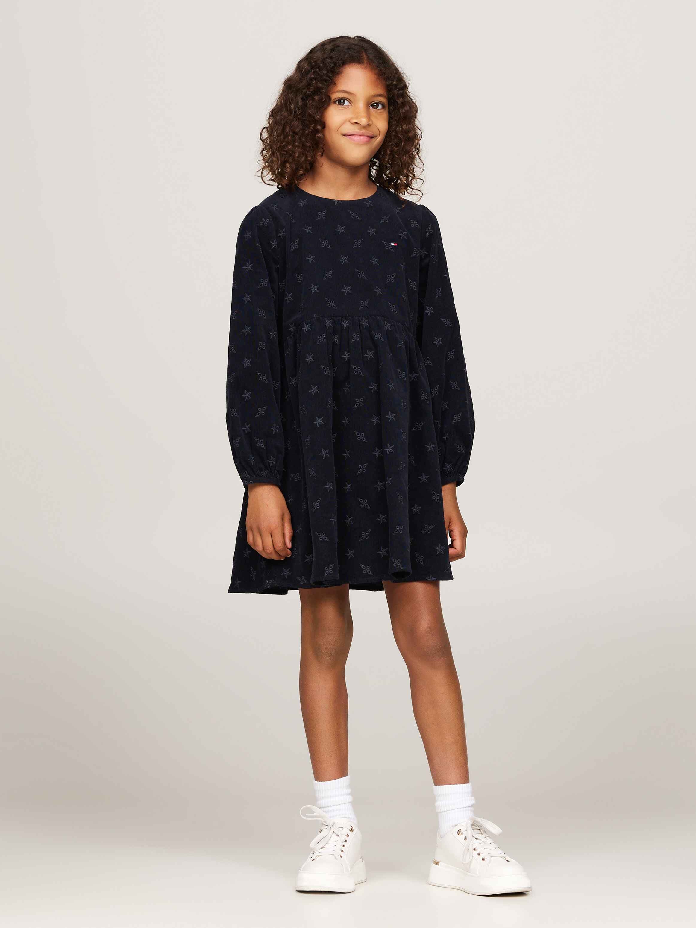 Embroidery Corduroy Long Sleeve Dress