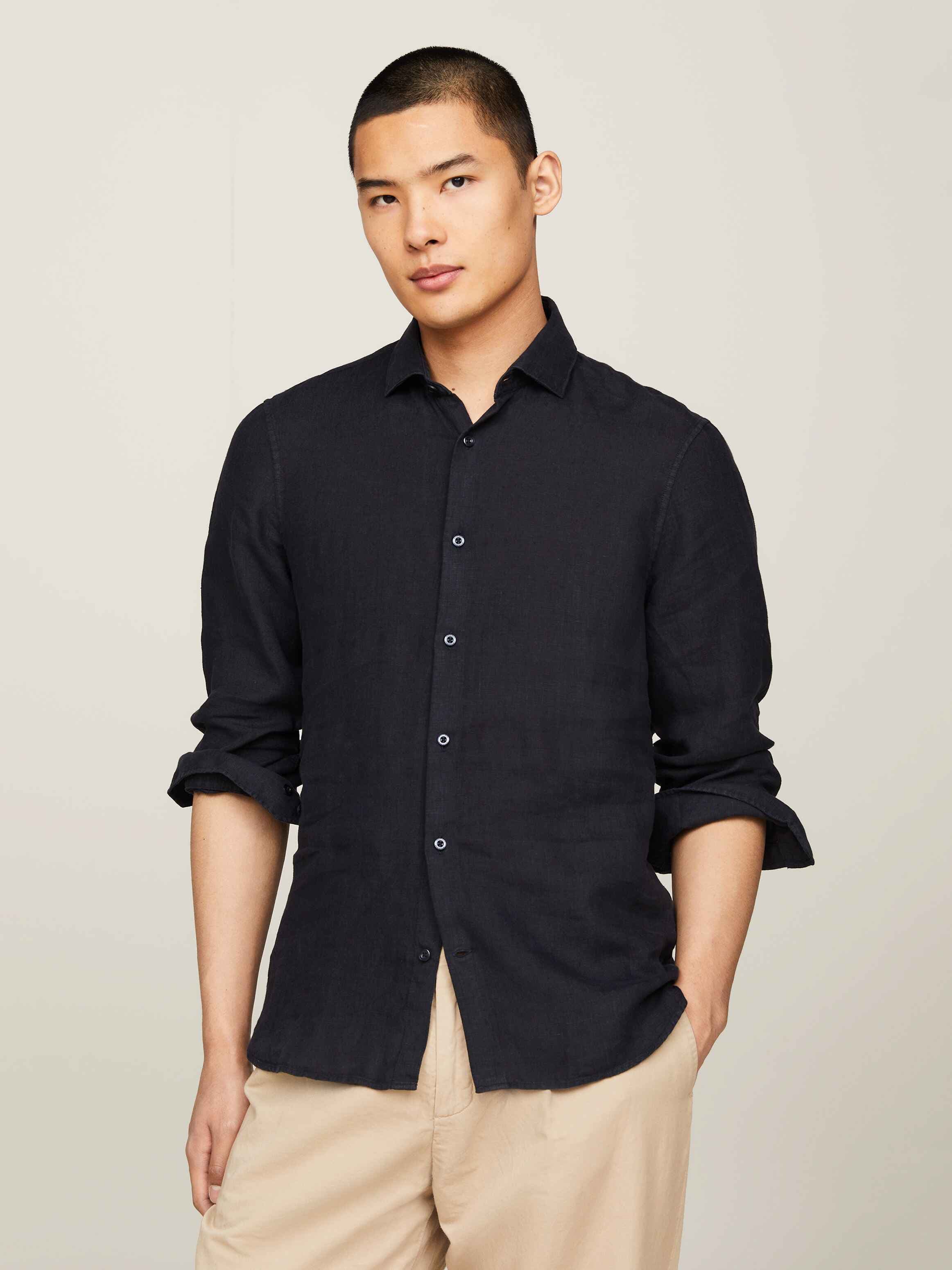 Linen Garment Dyed Slim Fit Shirt
