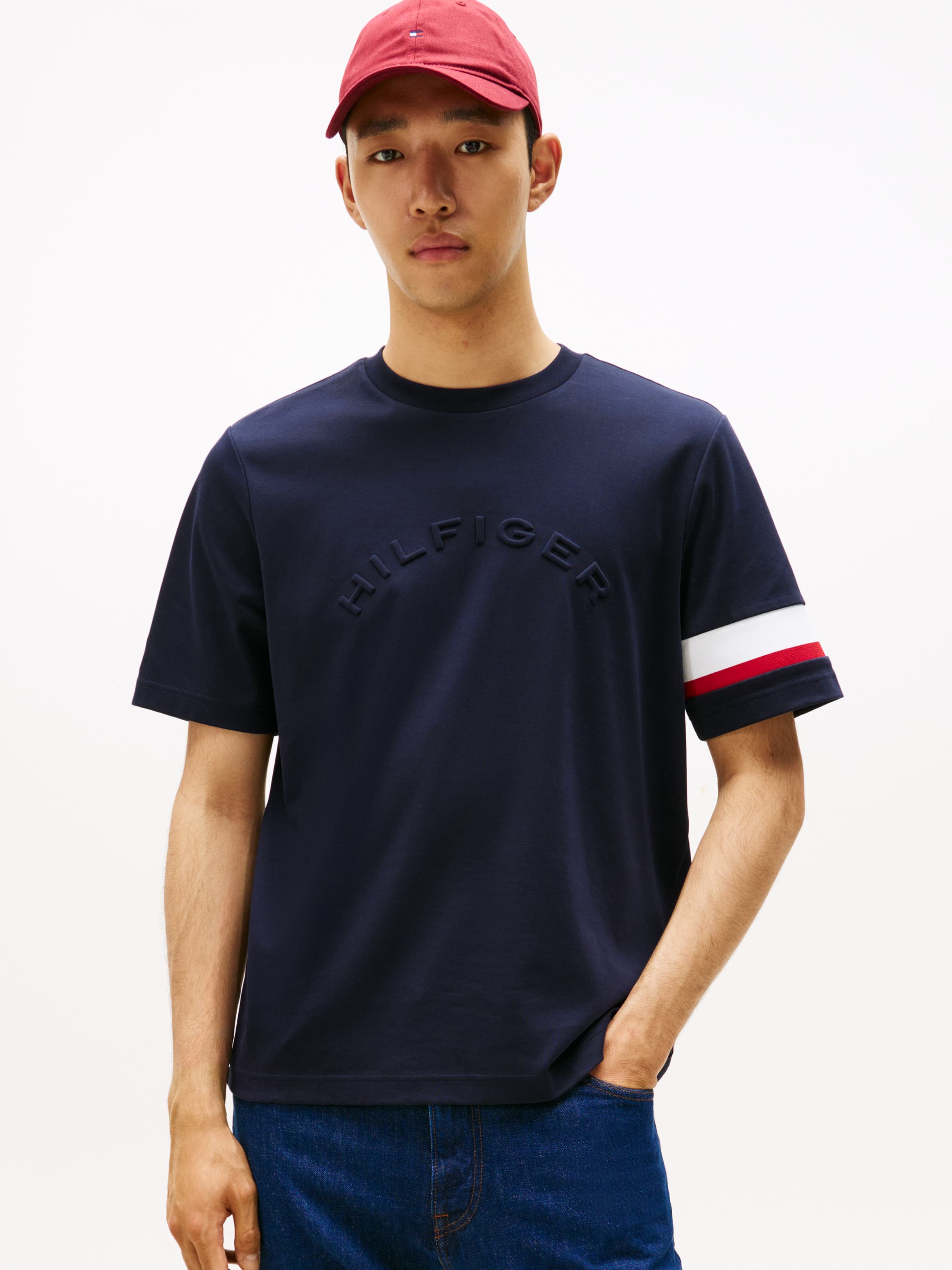 Colour-Blocked Sleeve Interlock Knit T-Shirt