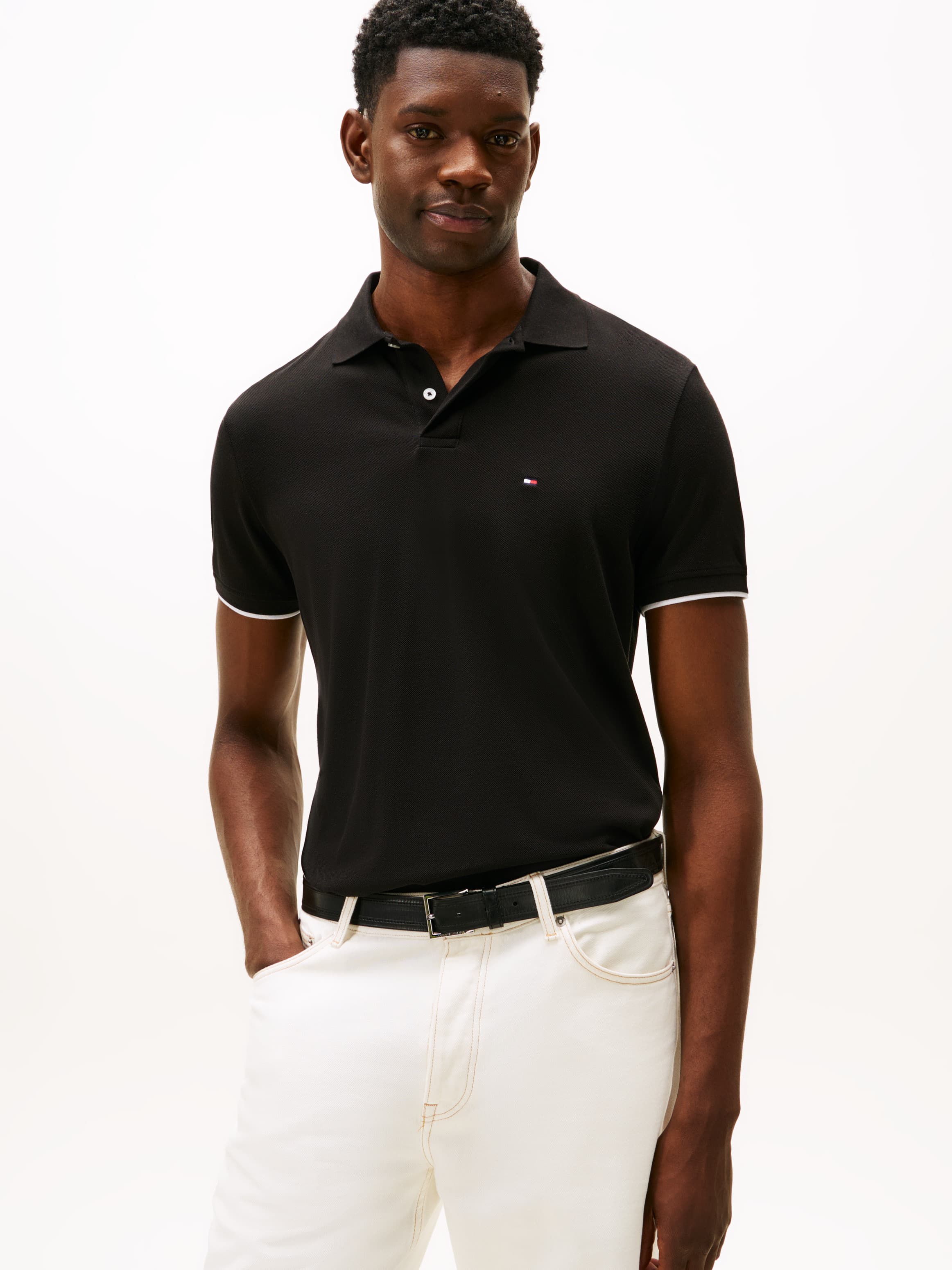 Regular Zip Placket Pique Polo Shirt