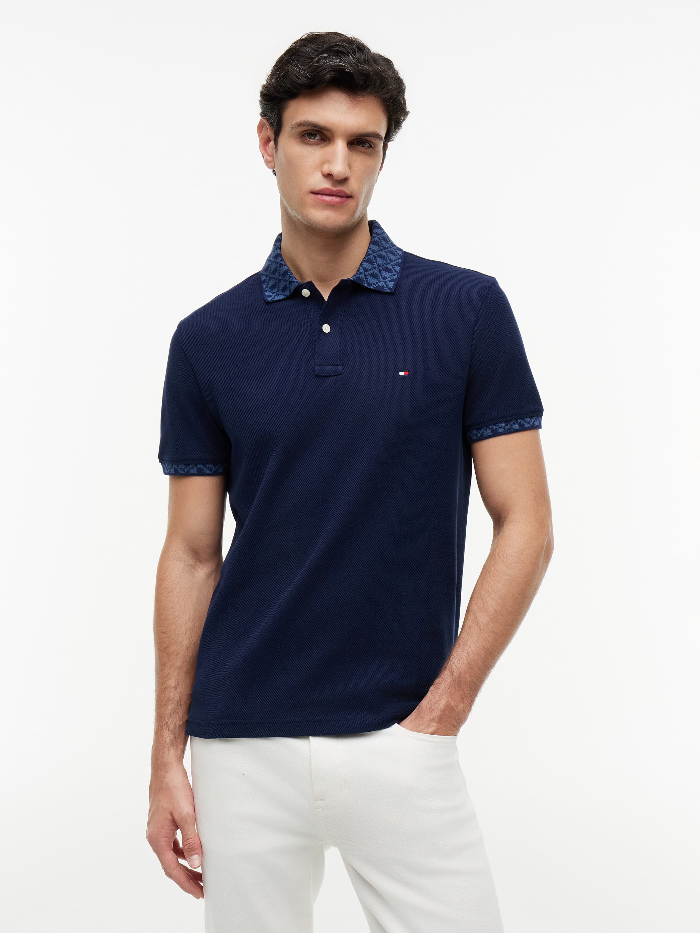 Regular Fit Jacquard Collar Structured Polo Shirt