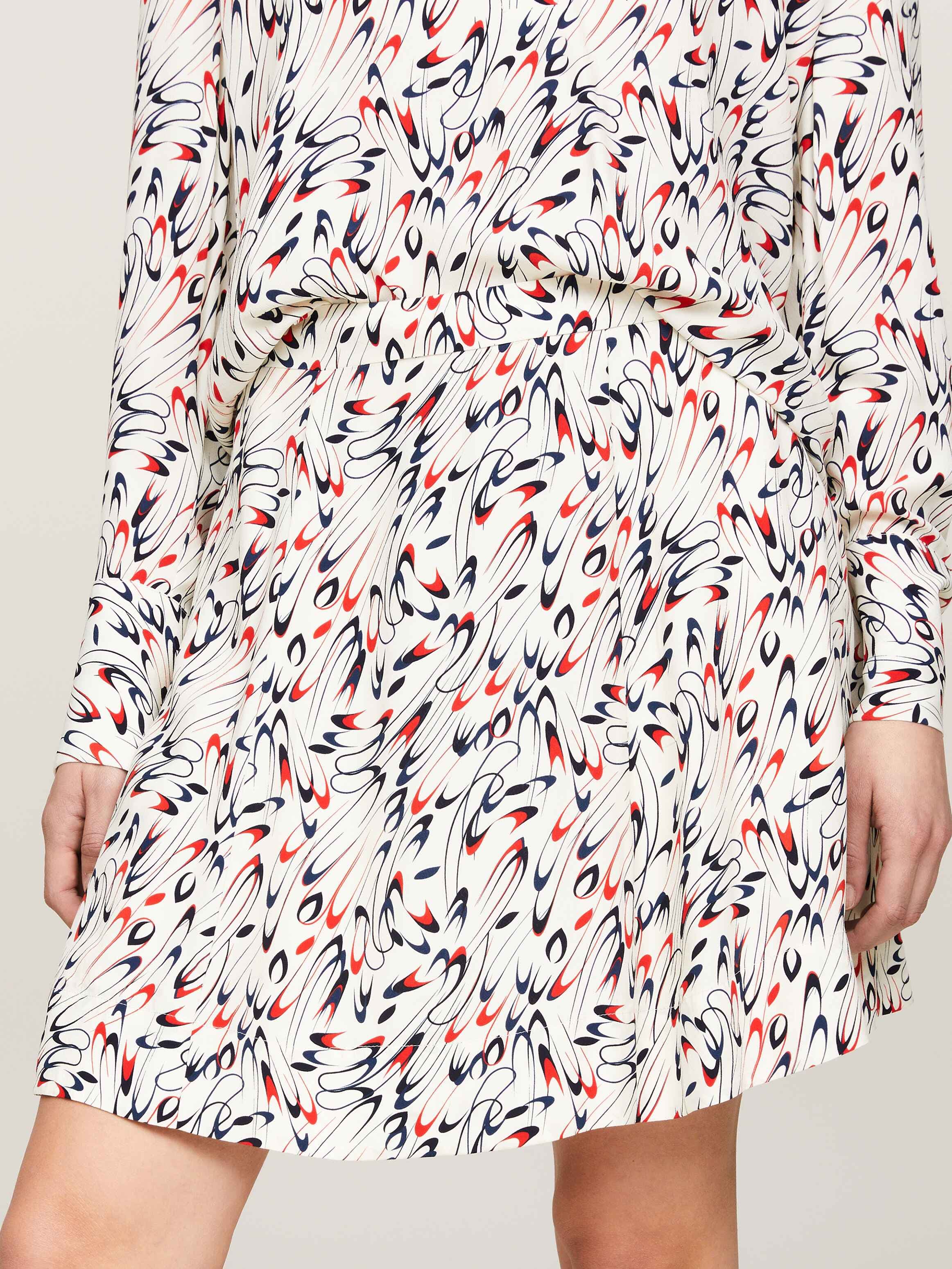 Ribbon Print Flared Mini Skirt