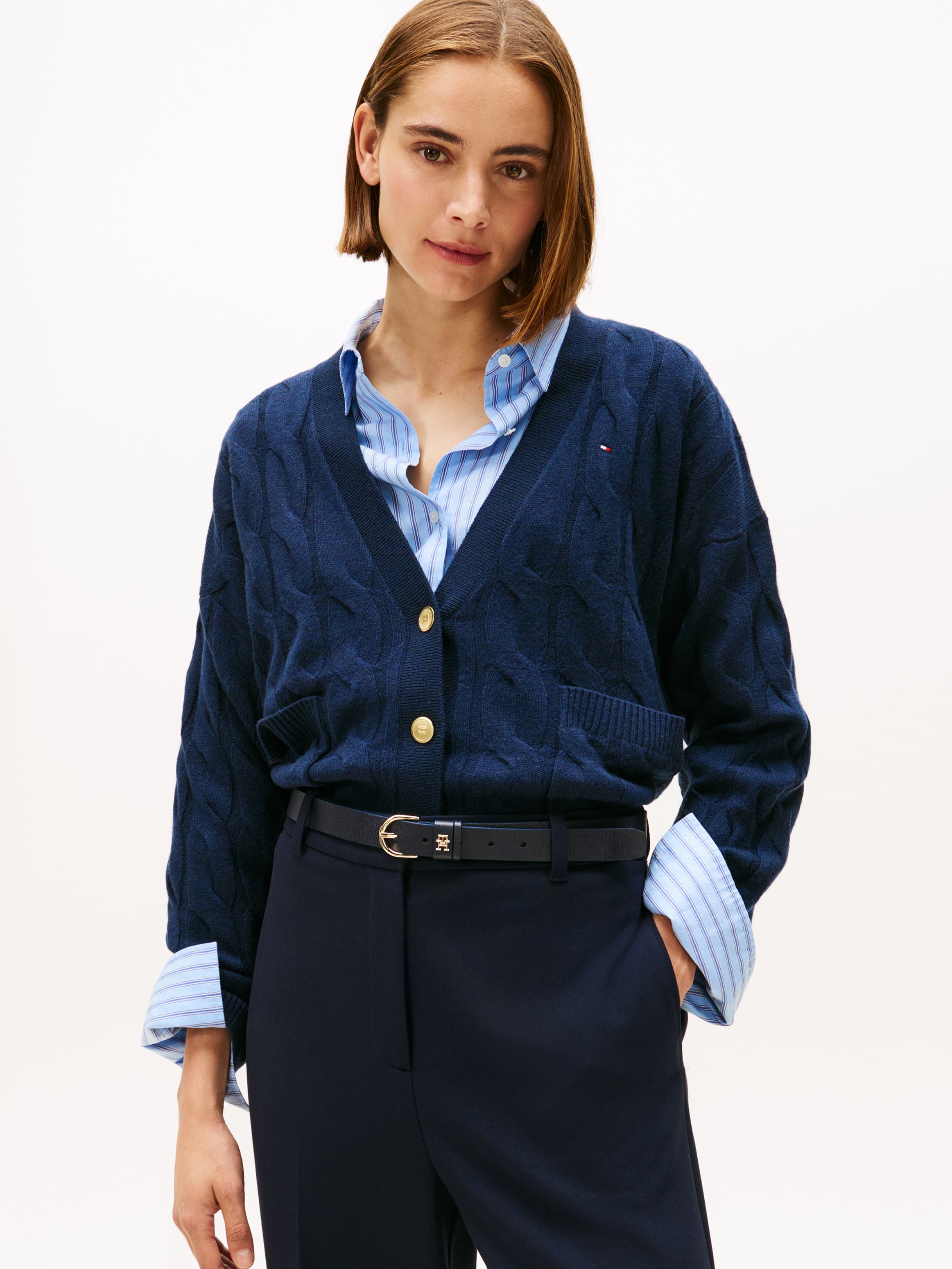 Cable V-Neck Oversized Soft Wool Cardigan
