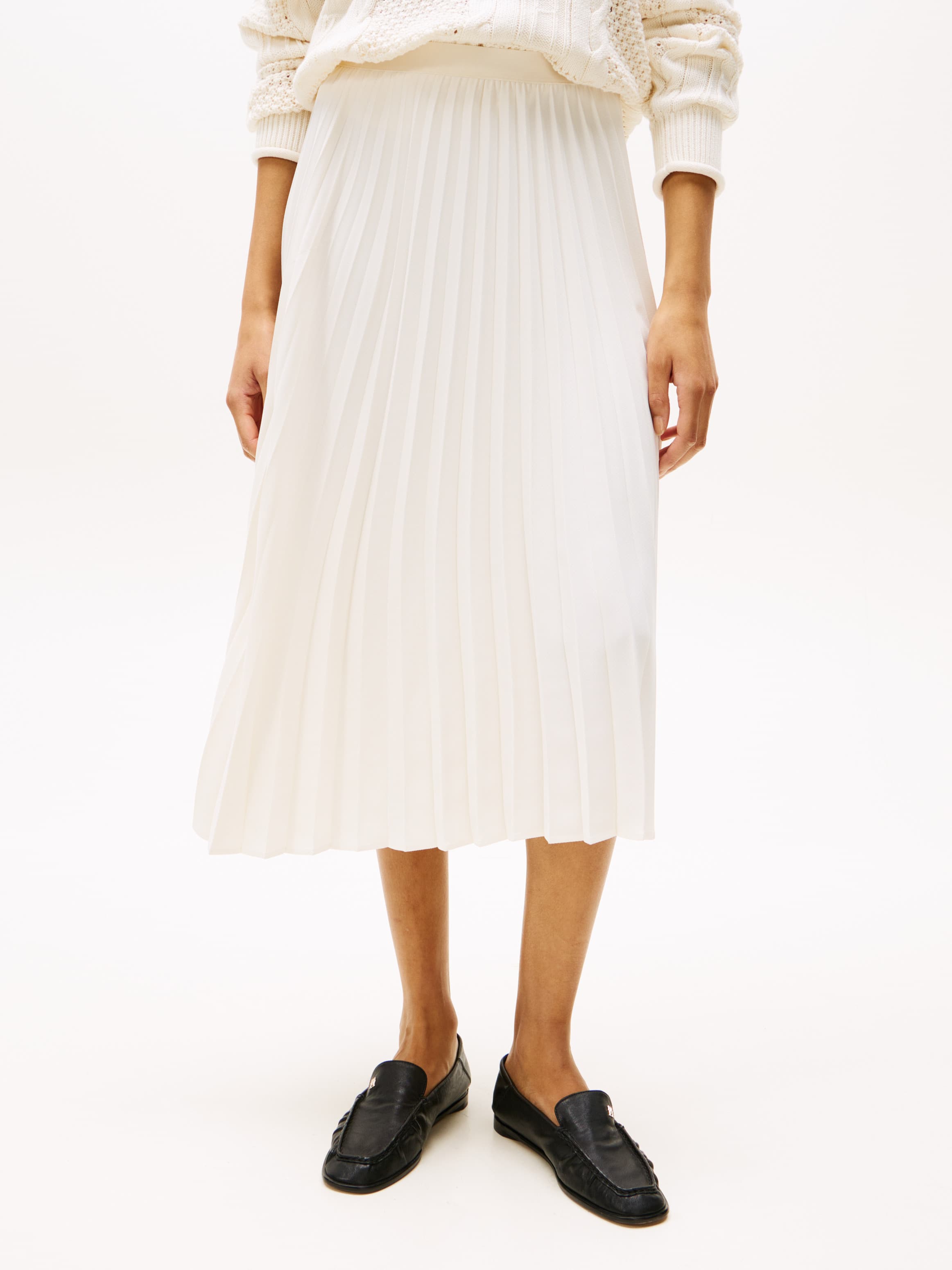 Logo Waistband Pleated Midi Skirt