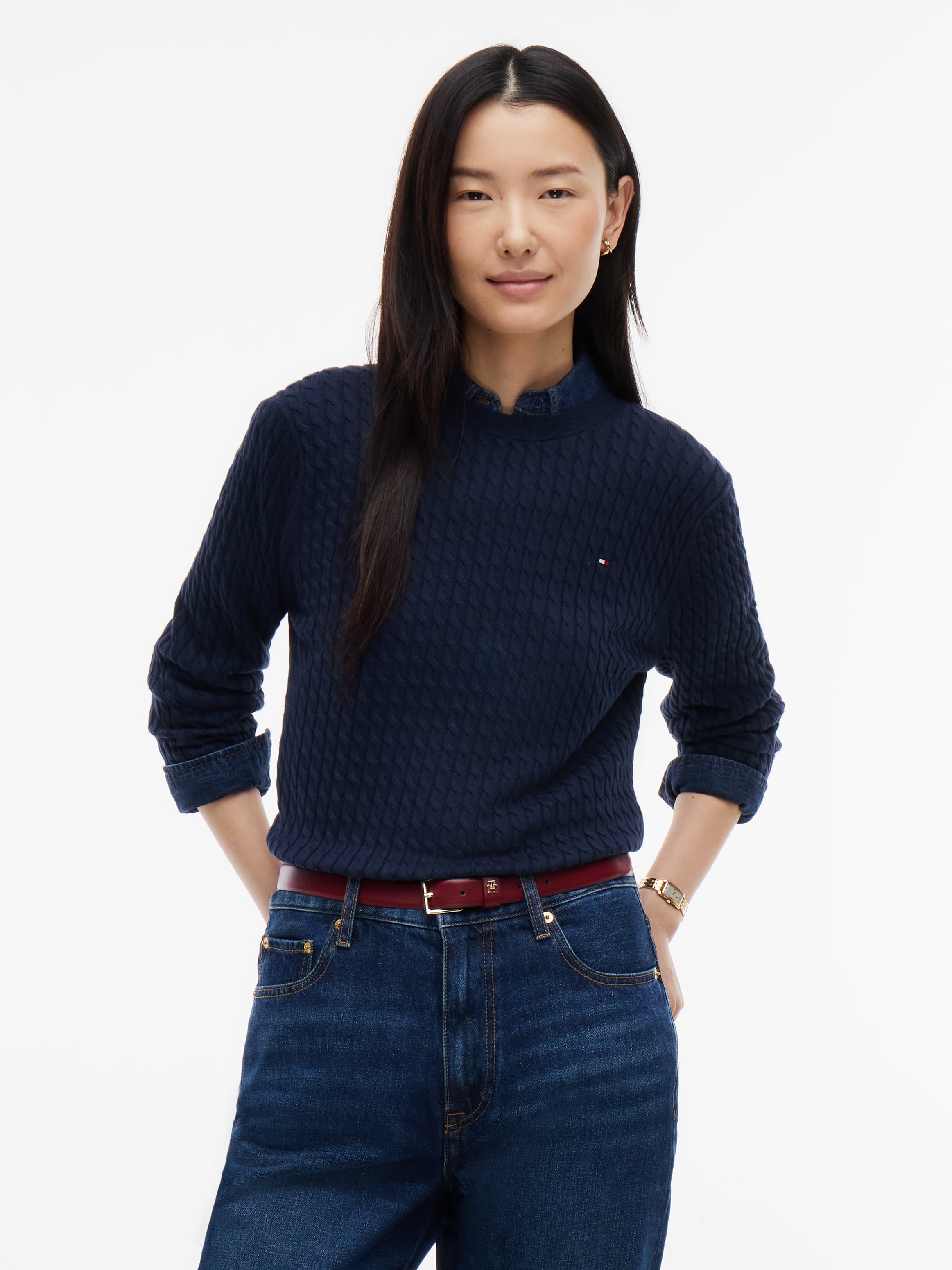 Fine Cable Knit Crew Neck Jumper