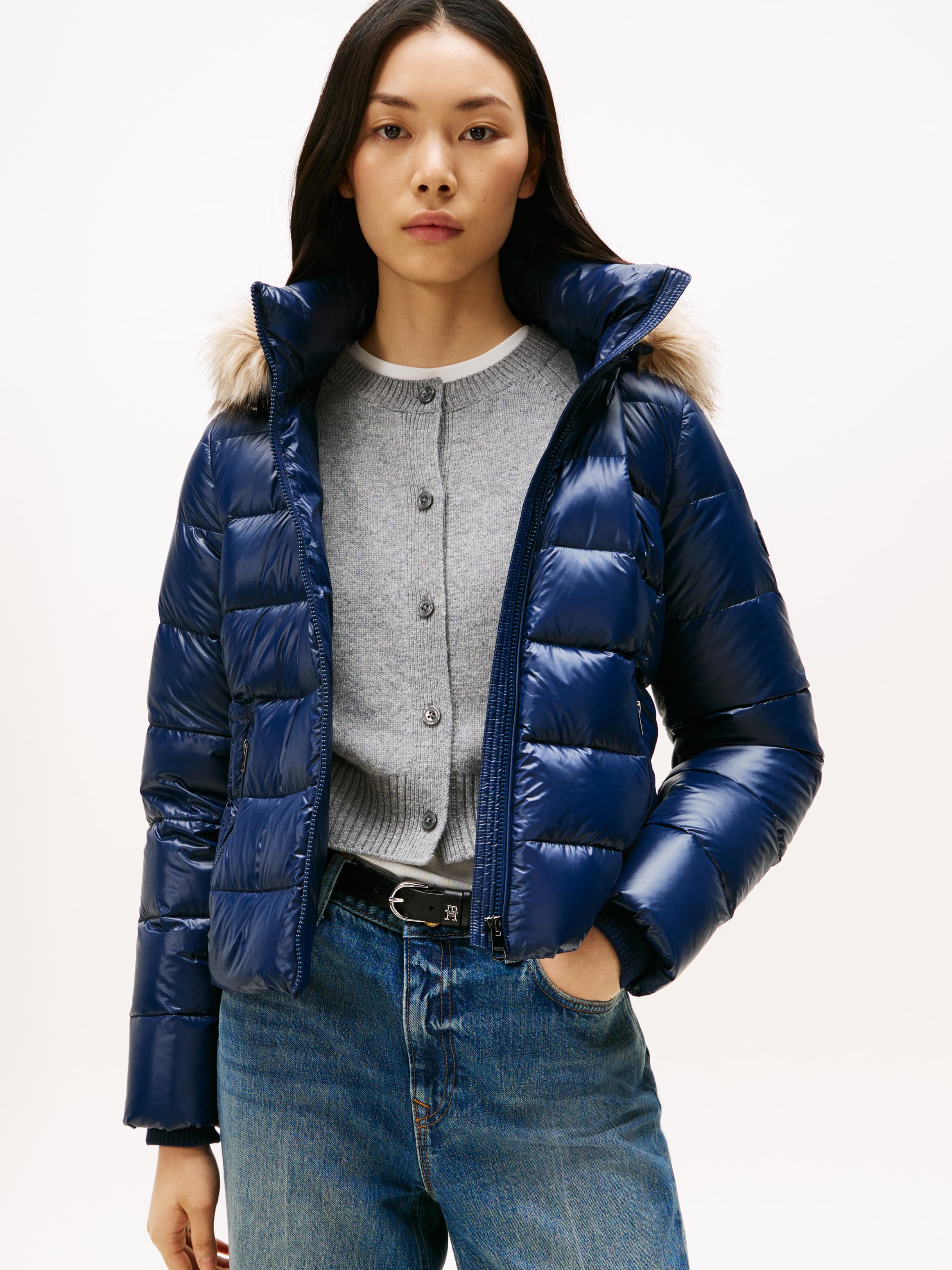 Shiny Water Repellent Down Hooded Jacket