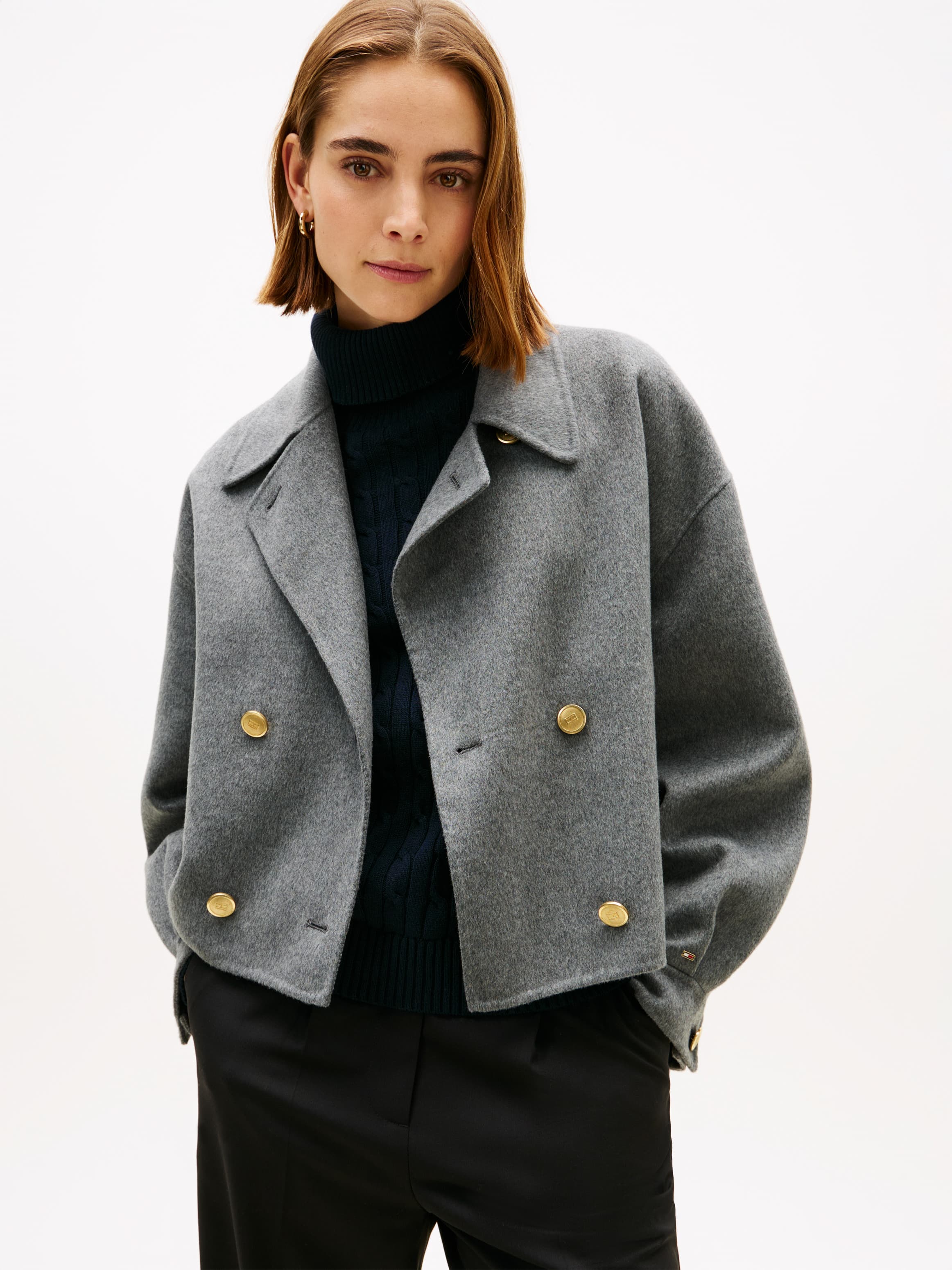 Wool Blend Double Breasted Peacoat