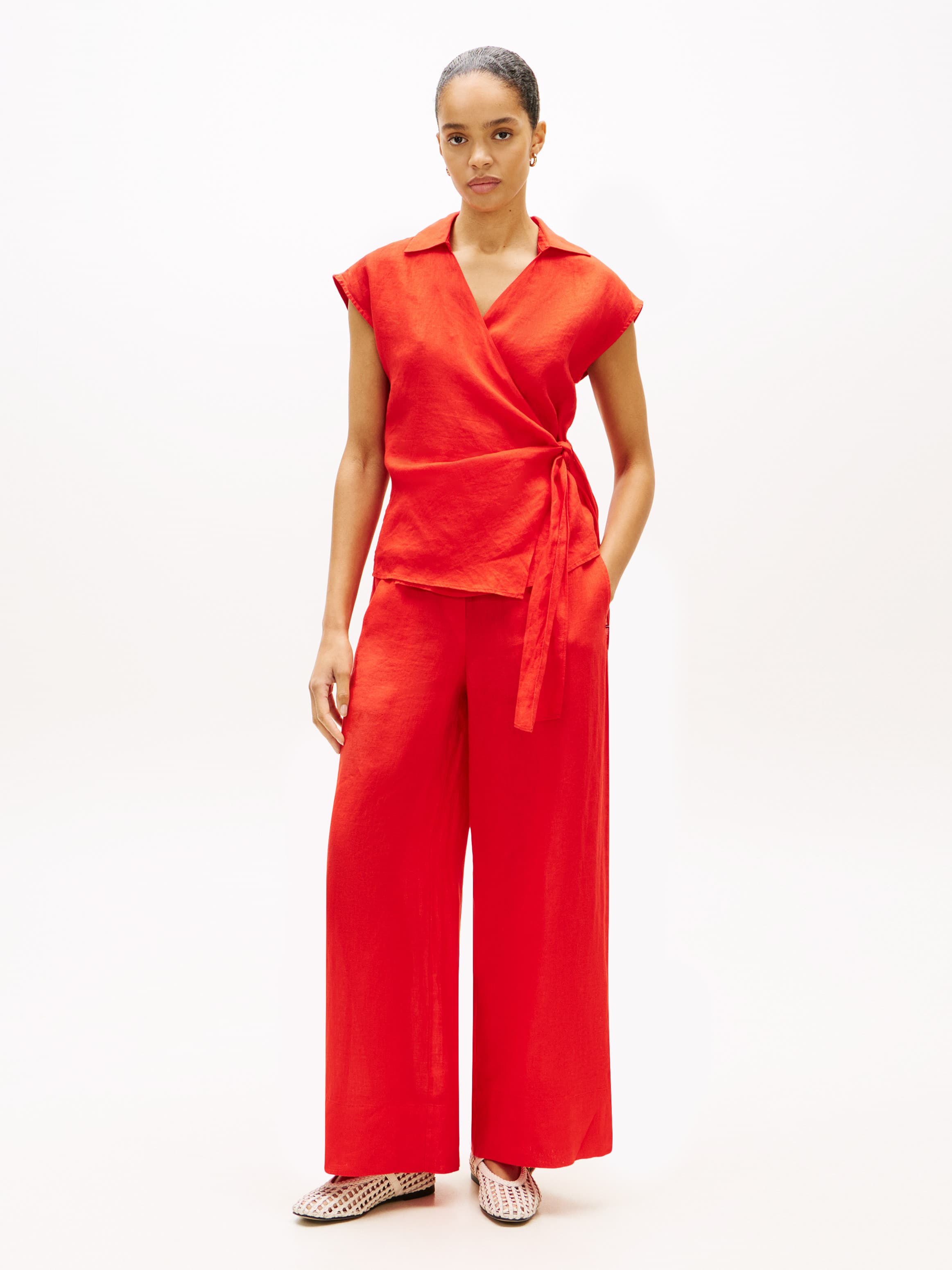 Relaxed Wide Leg Pure Linen Trousers