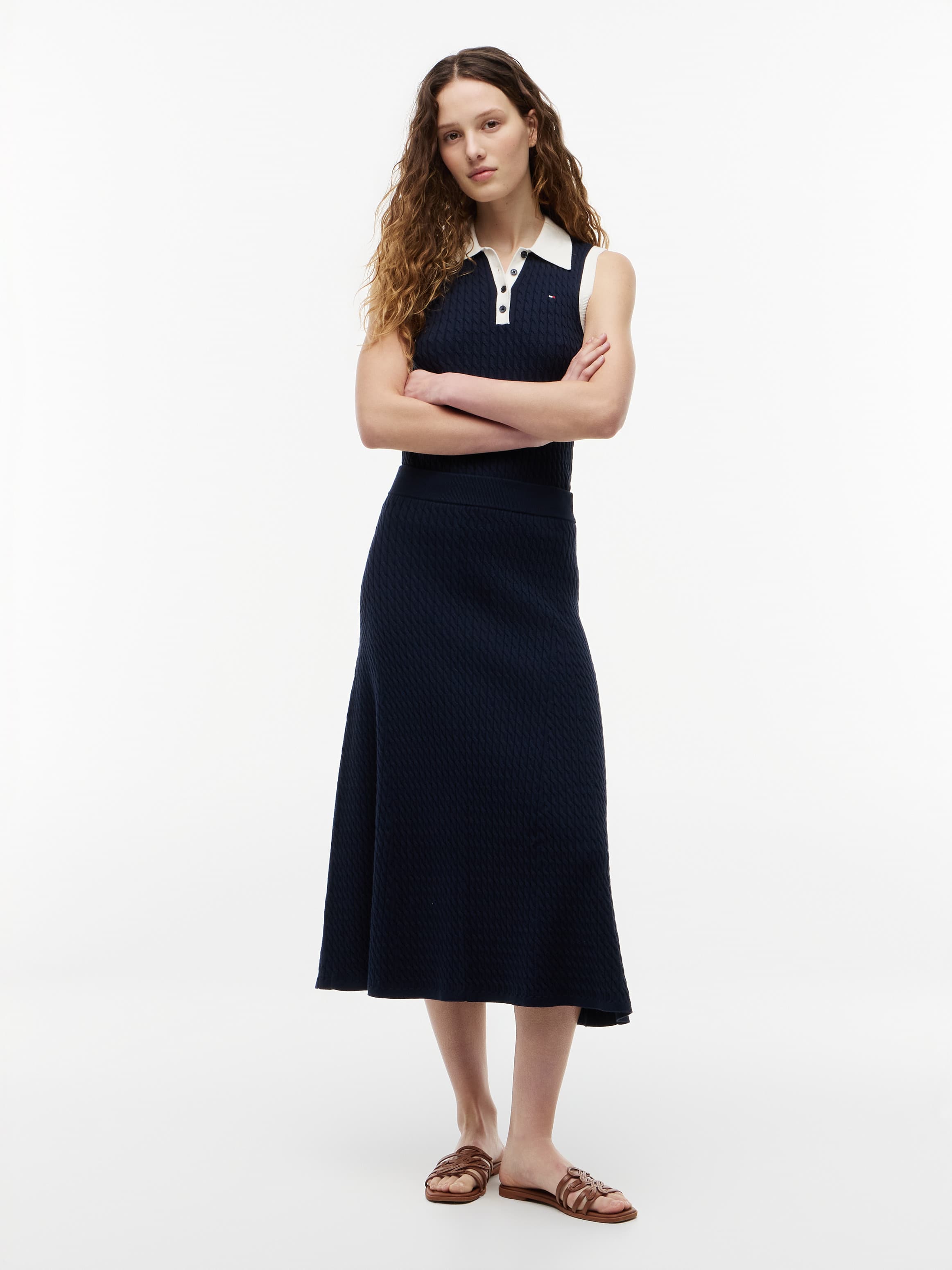 Cable Knit Relaxed A-Line Midi Skirt