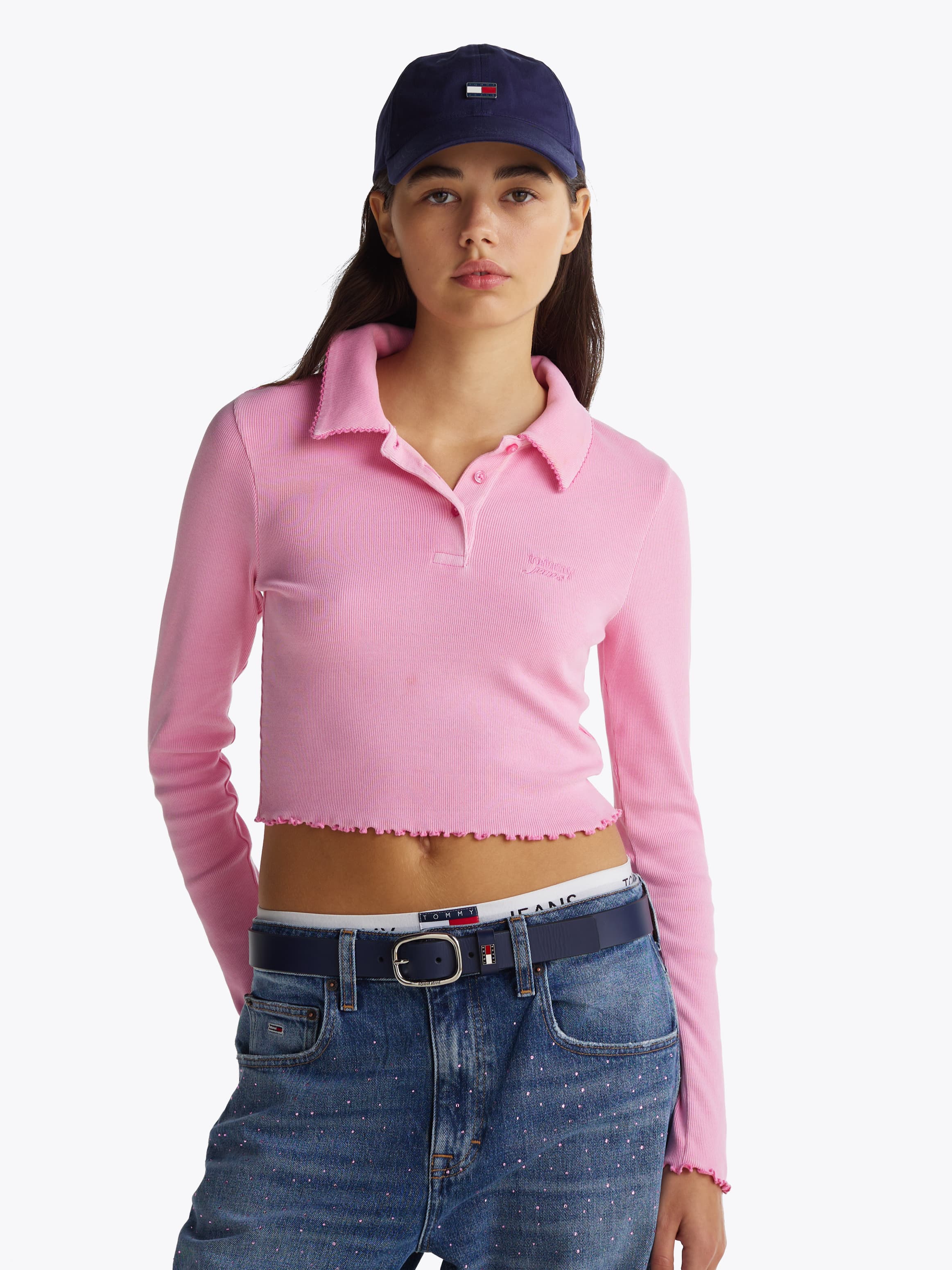 Slim Long Sleeve Cropped Polo Shirt