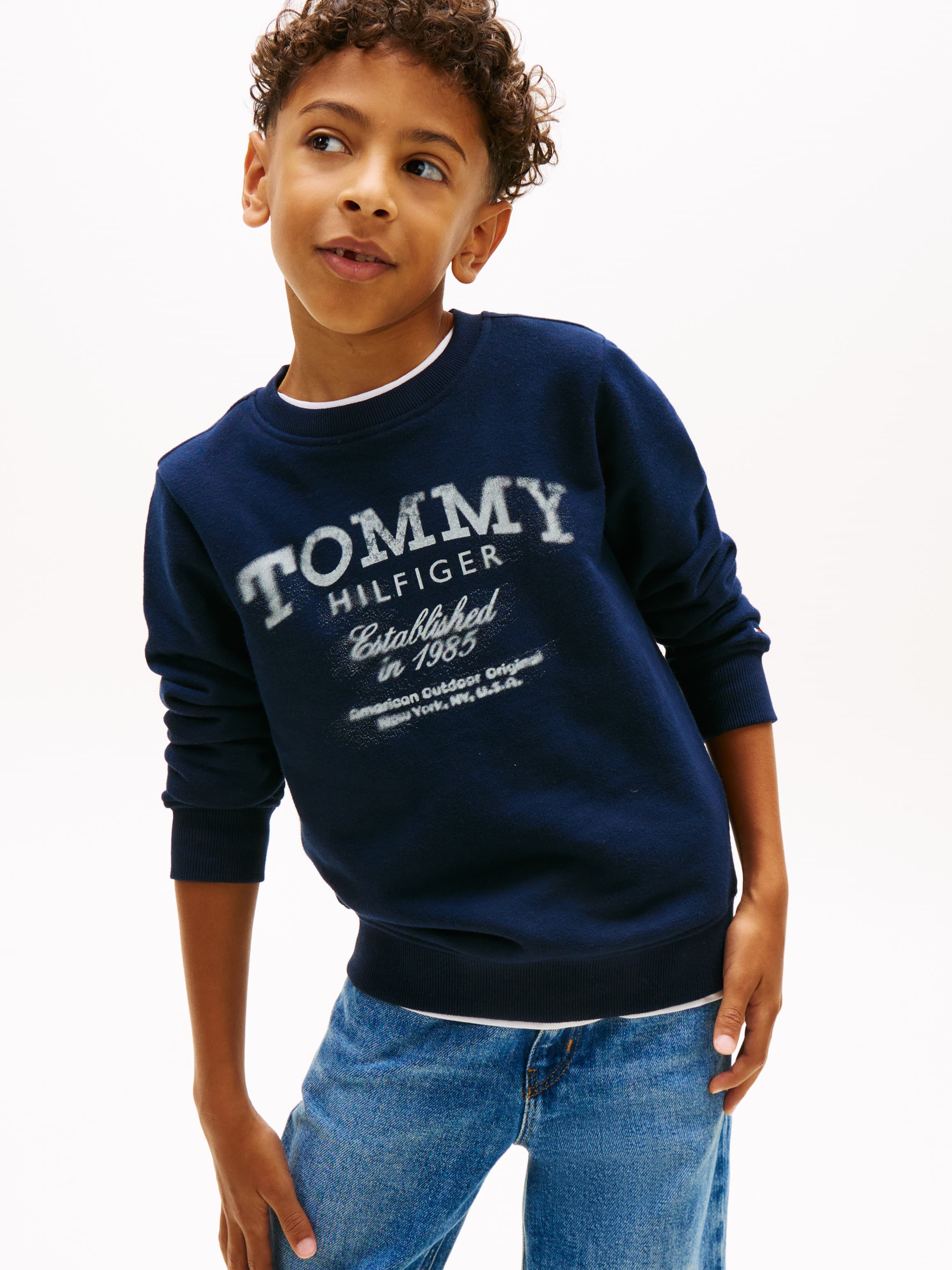 Faded Logo Print Crew Neck Sweatshirt