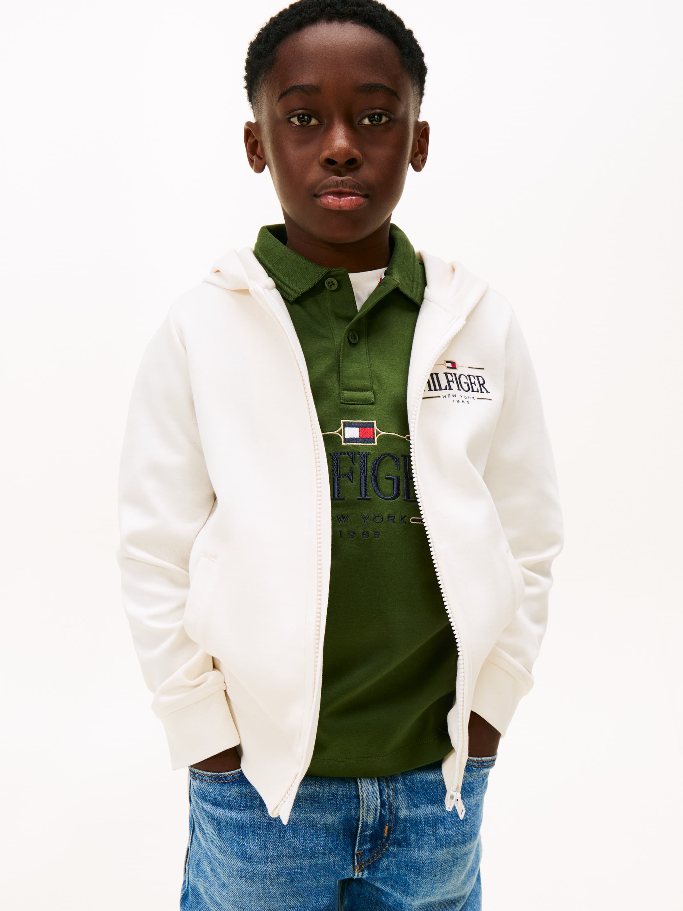 Logo Embroidery Interlock Knit Zip-Thru Hoodie