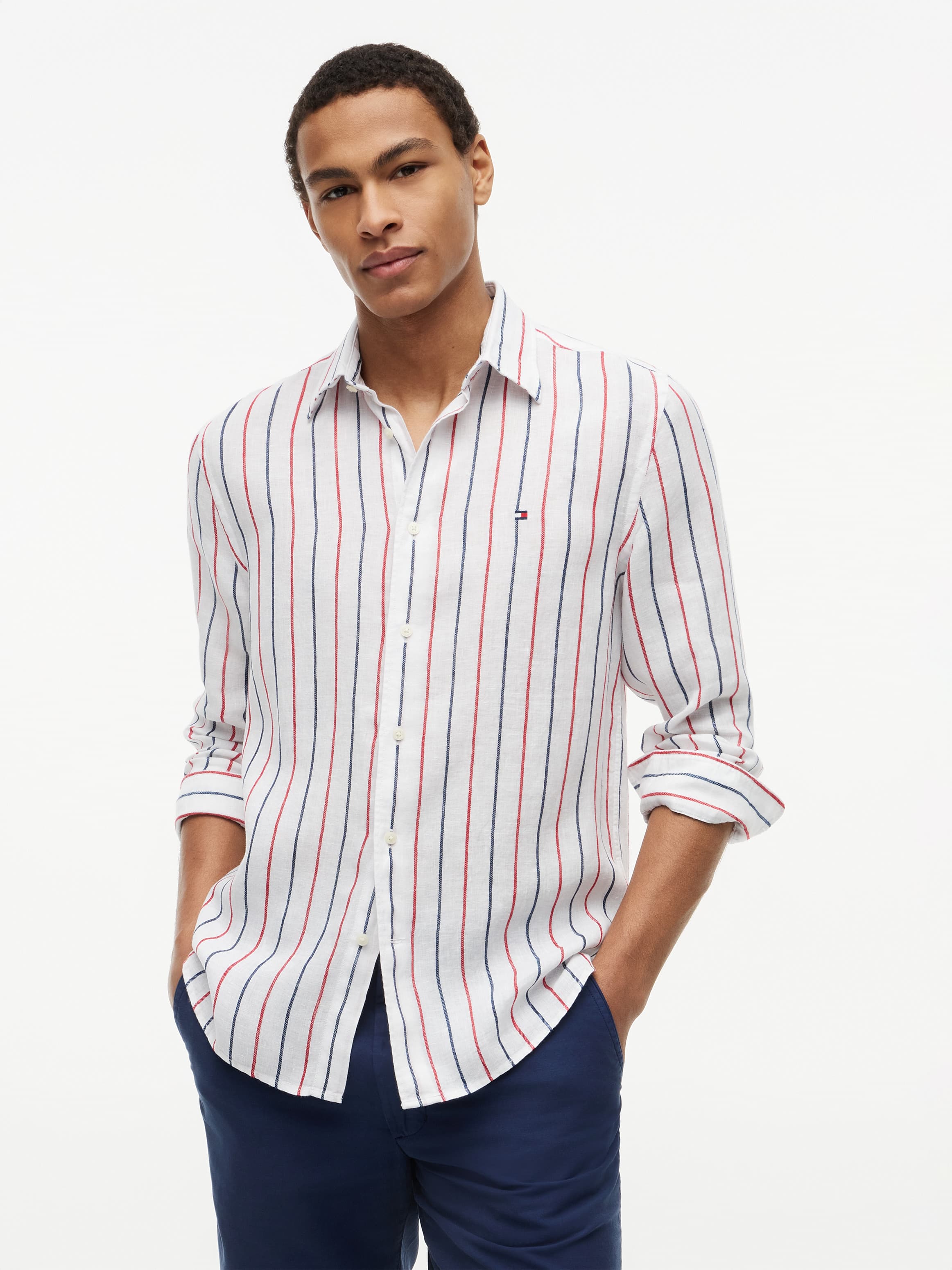 Regular Fit Textured Stripe Pure Linen Shirt